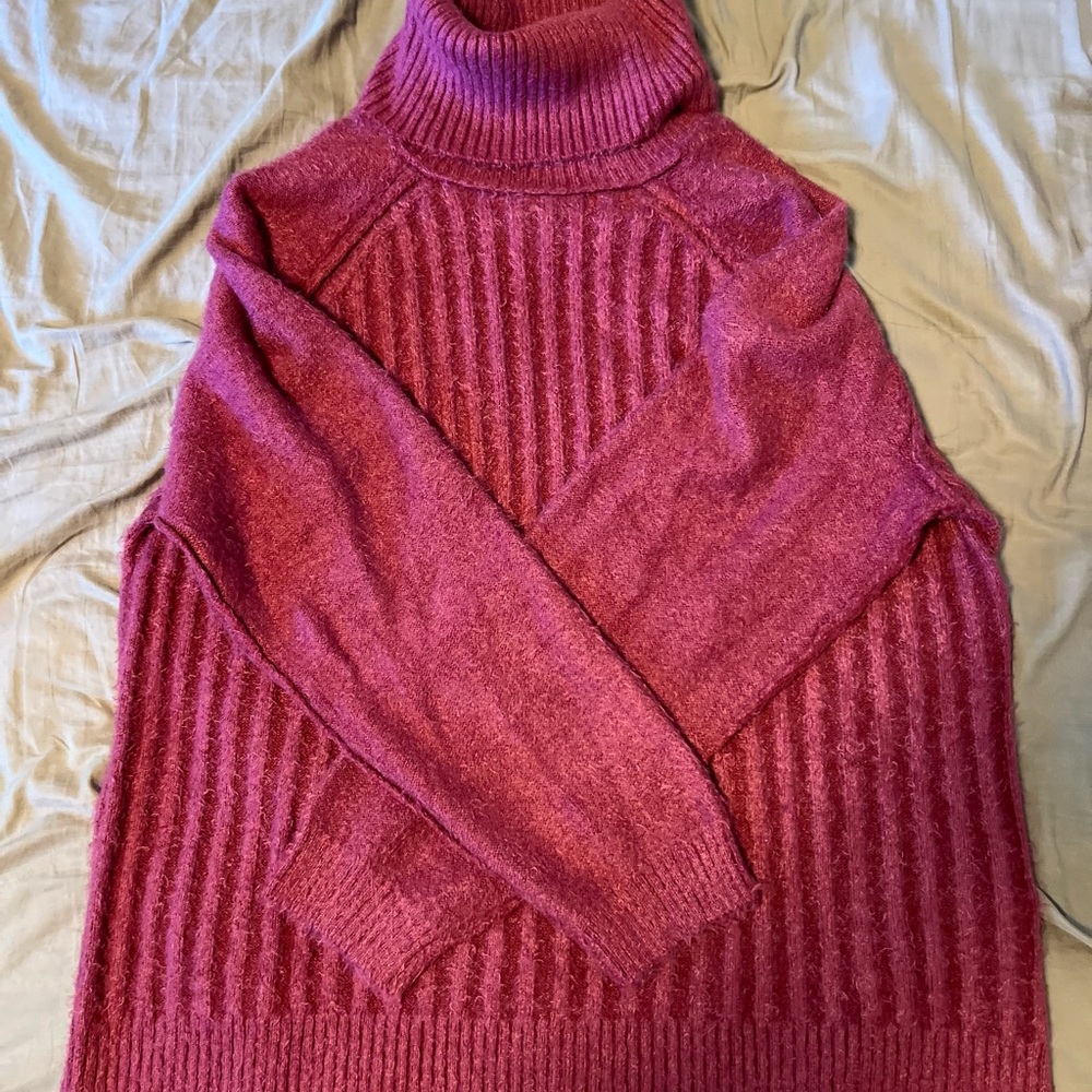 Free People Raspberry Ribbed Turtleneck Sweater - Picture 2 of 3